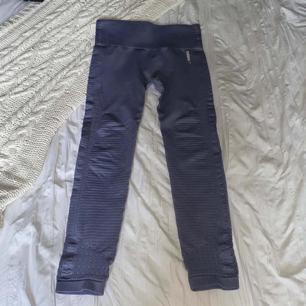 Gymshark leggings, periwinkle/gray color, cutout detail, size S, gently used